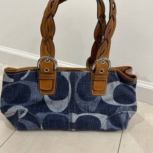 Coach Canvas shoulder bag denim blue logo print